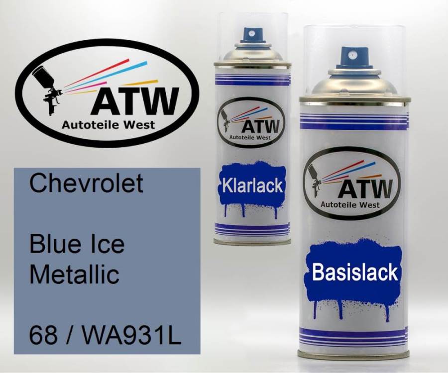 Chevrolet, Blue Ice Metallic, 68 / WA931L: 400ml Sprühdose + 400ml Klarlack - Set, von ATW Autoteile West.